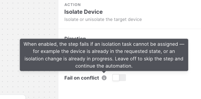 Isolate Device: Fail on conflict tooltip